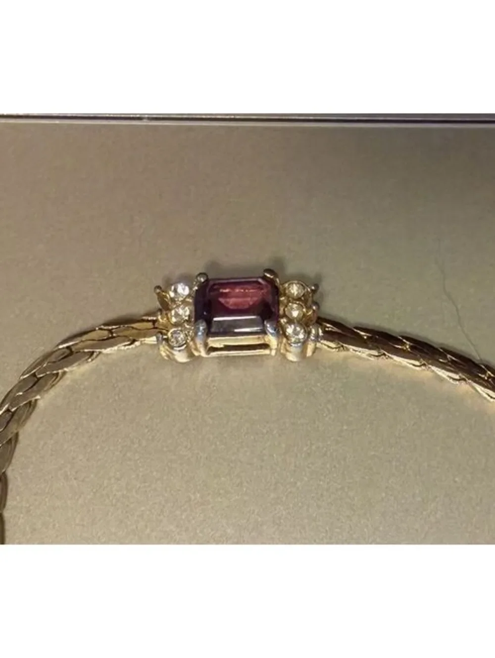 BRACELET Gold-Tone Bracelet with Purple Gemstone and Clear Rhinestones 7